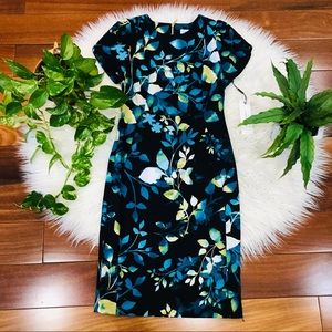 New Calvin Klein Floral Tulip Sleeve Lagoon Dress